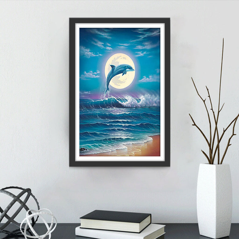 Delfin Meer Vollmond Diamond Painting