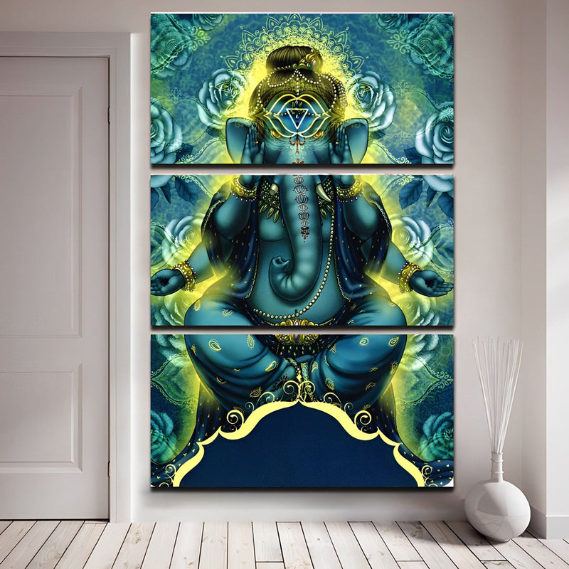 Grüner Ganesha Diamond Painting 3 teilig