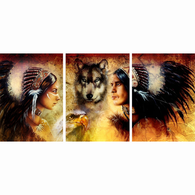 Frauen und Wolf Diamond Painting 3 teilig