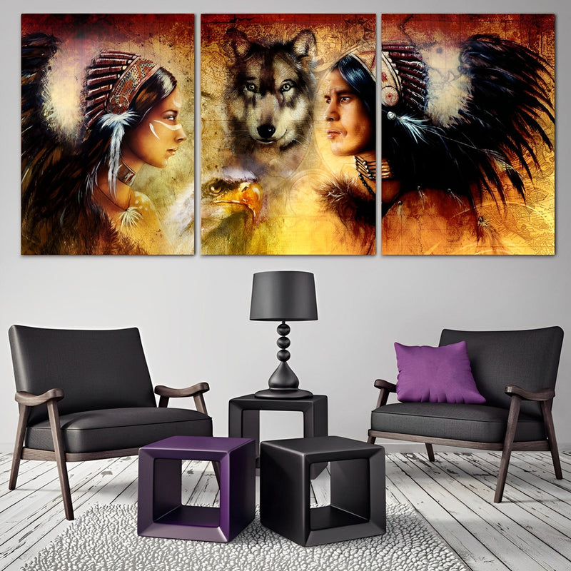 Frauen und Wolf Diamond Painting 3 teilig