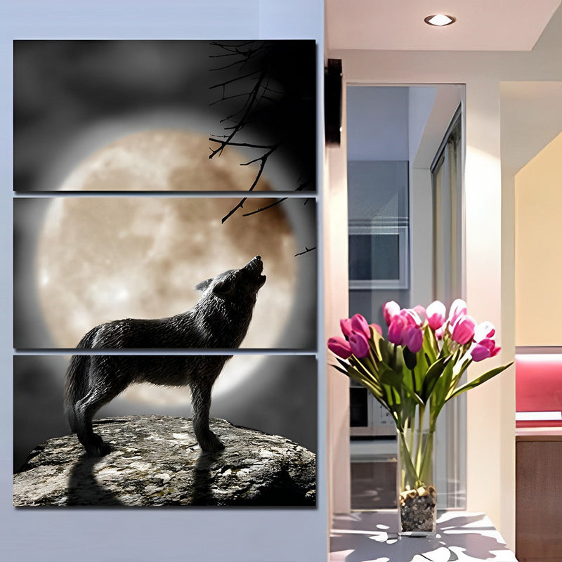 Wolf Vollmond Diamond Painting 3 teilig