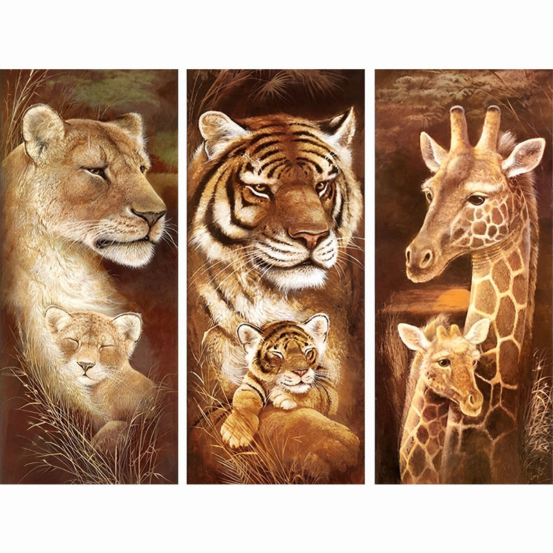 Tiere und ihre Kinder Diamond Painting 3 teilig