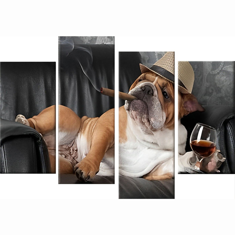 Bulldogge bei Trinken und Rauchen Diamond Painting 4 teilig