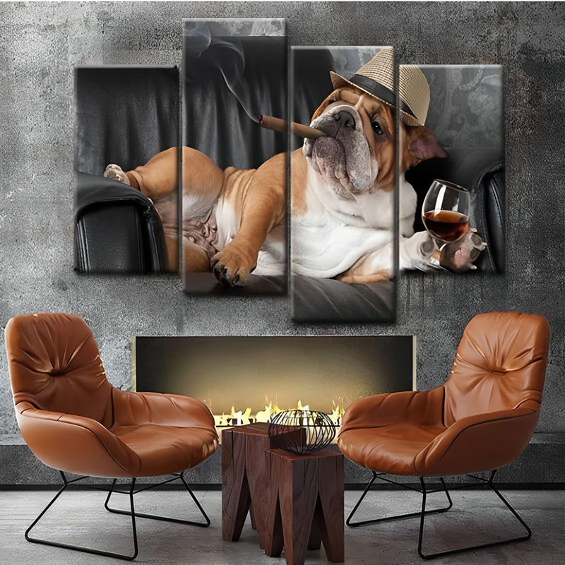 Bulldogge bei Trinken und Rauchen Diamond Painting 4 teilig