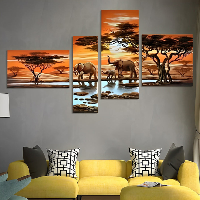 Afrikanische Elefanten Diamond Painting 4 teilig