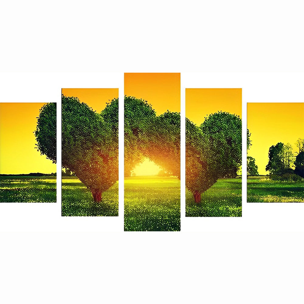 5 Teilig Zwei grüne herzförmige Bäume Diamond Painting