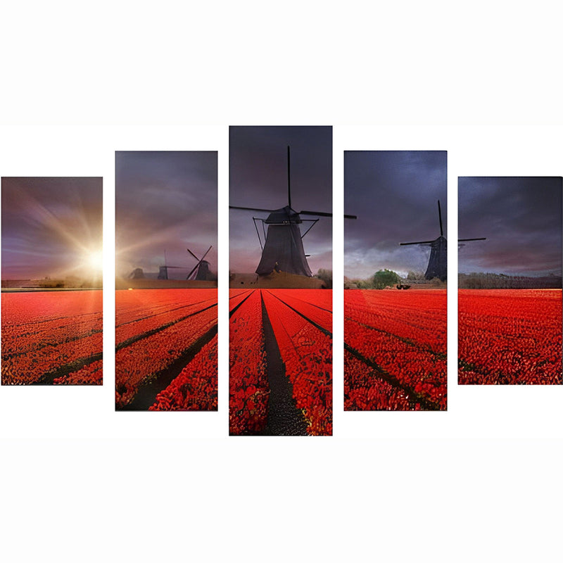 Rote Blumen und Windräder Diamond Painting 5 teilig