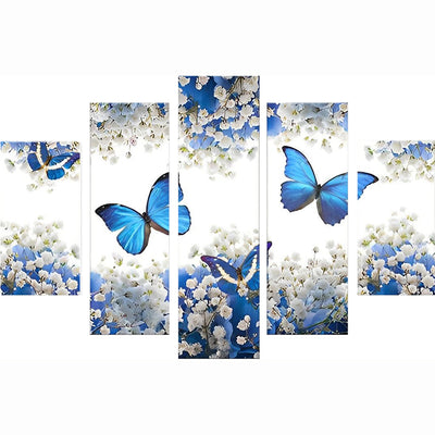 Blaue Schmetterlinge und weiße Blumen Diamond Painting 5 teilig