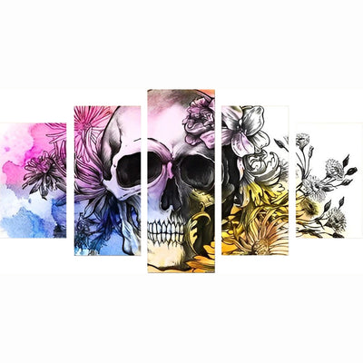 Totenkopf und Blüten Diamond Painting 5 teilig