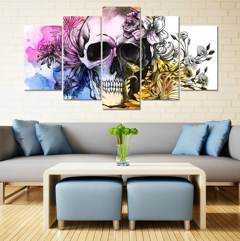 Totenkopf und Blüten Diamond Painting 5 teilig