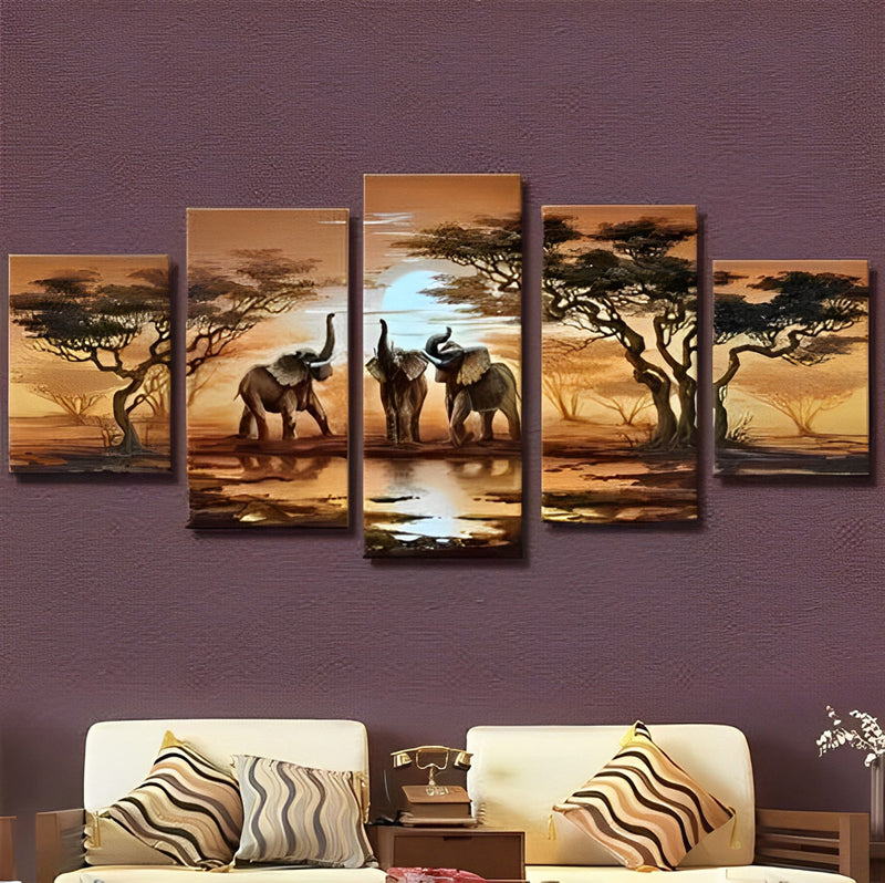 Afrikanische Elefanten Diamond Painting 5 teilig