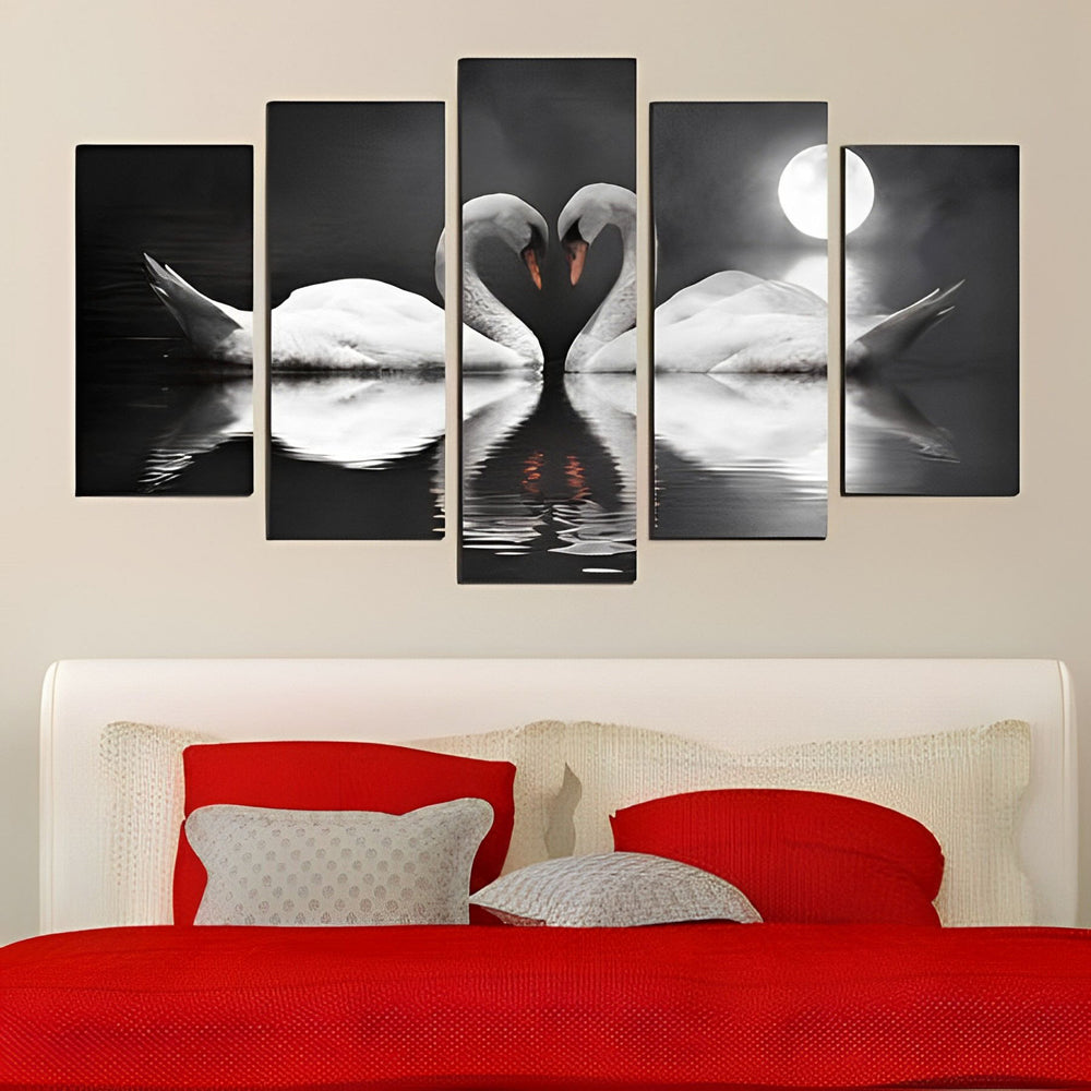 5 Teilig Ein Paar weiße Schwäne Diamond Painting