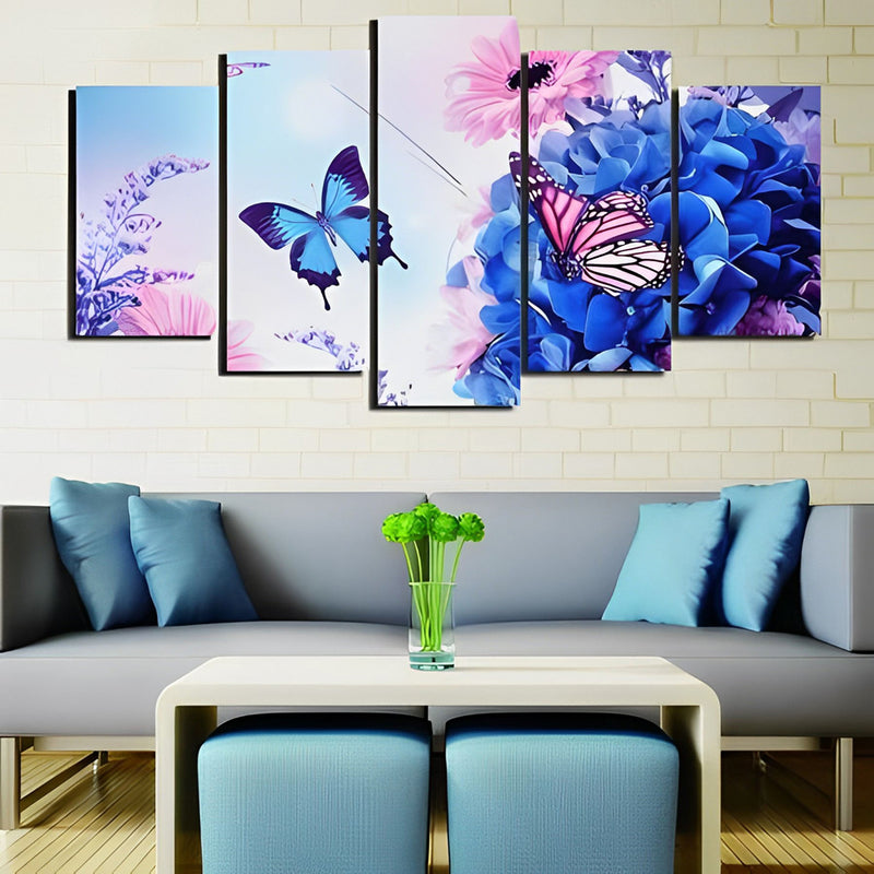 Schmetterlinge und blaue Blumen Diamond Painting 5 teilig