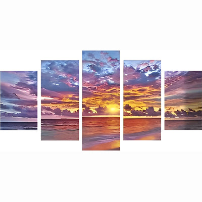 Rote Wolken und Meer Diamond Painting 5 teilig