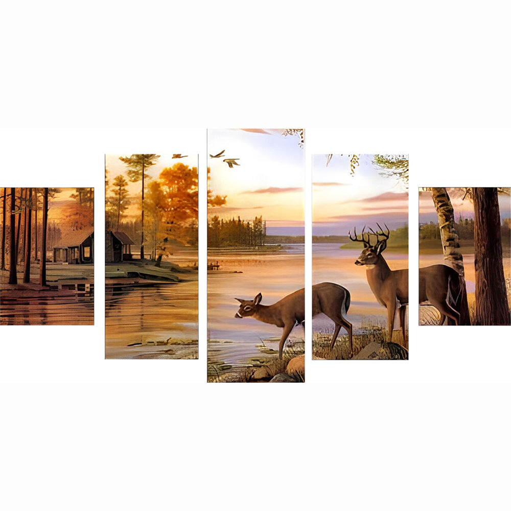 Hirsche am See Diamond Painting 5 teilig