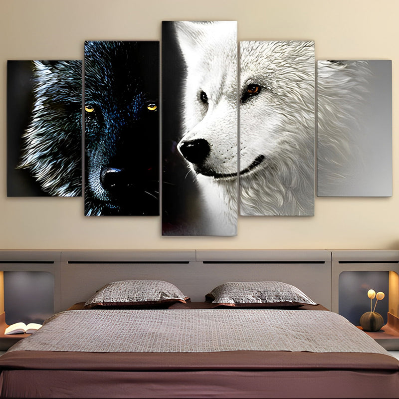 Schwarzer Wolf und weißer Wolf Diamond Painting 5 teilig