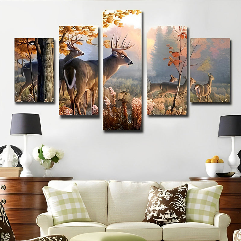 Hirsche im Wald Diamond Painting 5 teilig