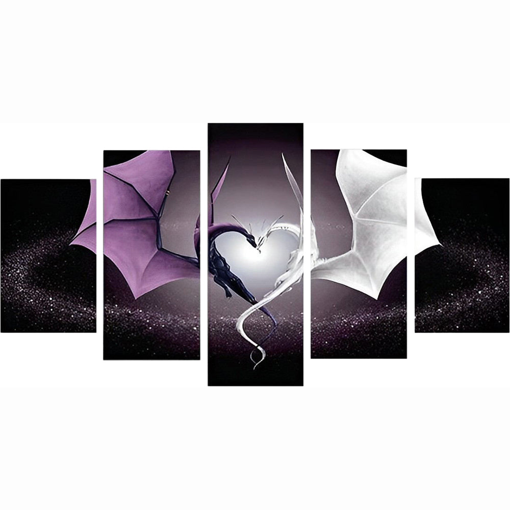 5 teilig Lila Drache und weißer Drache Diamond Painting