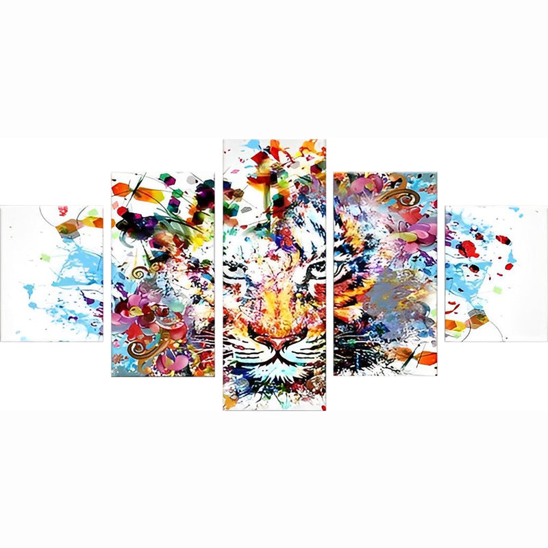 Abstrakter bunter Tiger Diamond Painting 5 teilig