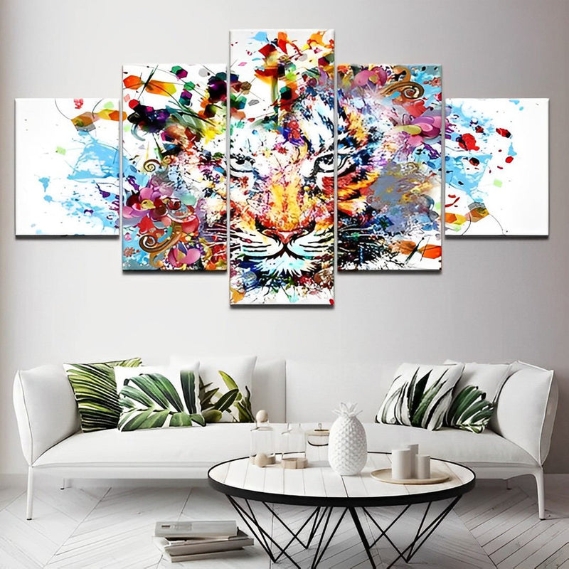 Abstrakter bunter Tiger Diamond Painting 5 teilig