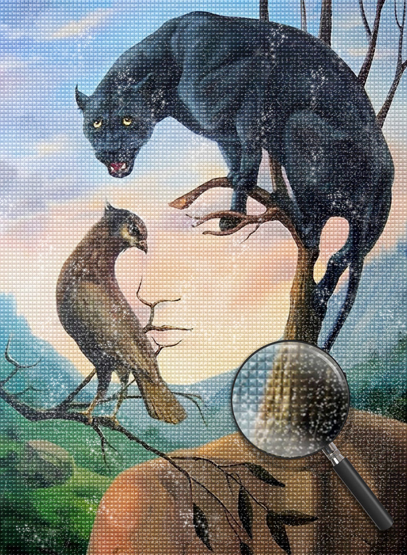 Panther Adler Frau Diamond Painting