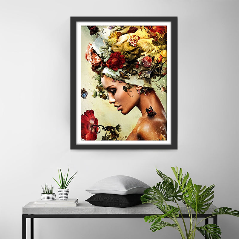 Frau im Hut voller Rosen Diamond Painting