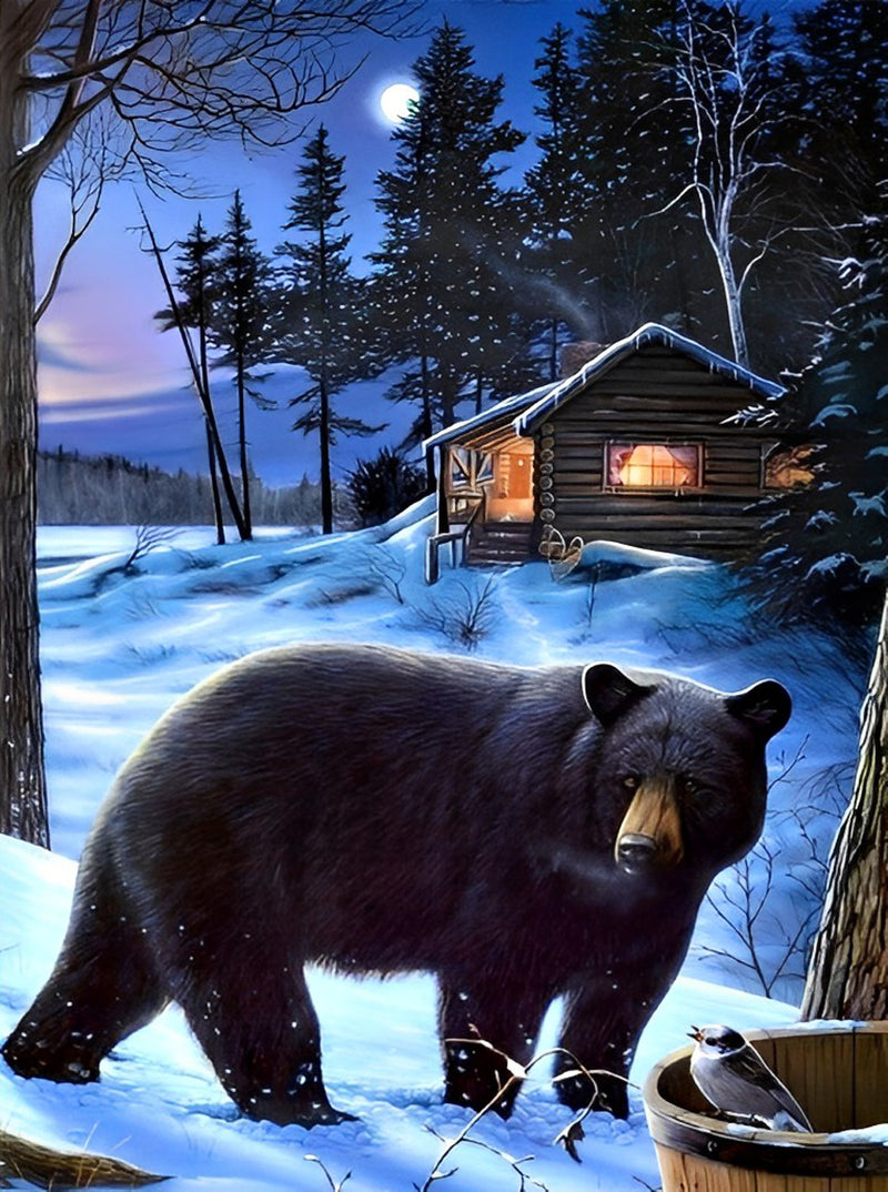 Scharzer Bär im Winter Diamond Painting