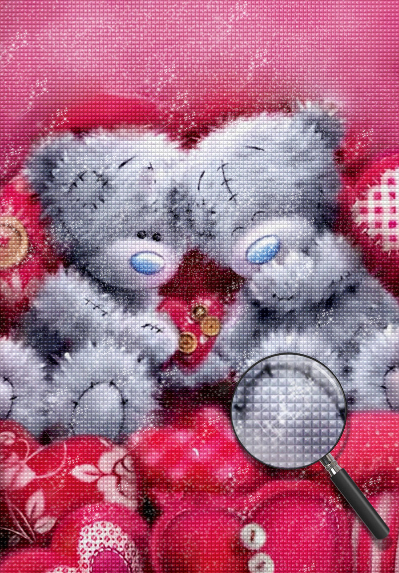 Teddybären im roten Plüschhaufen Diamond Painting