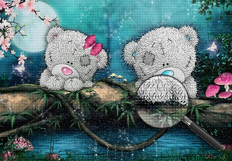 Zwei Teddybären auf dem Ast Diamond Painting