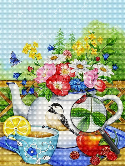 Blumen Kaffee Vogel Diamond Painting