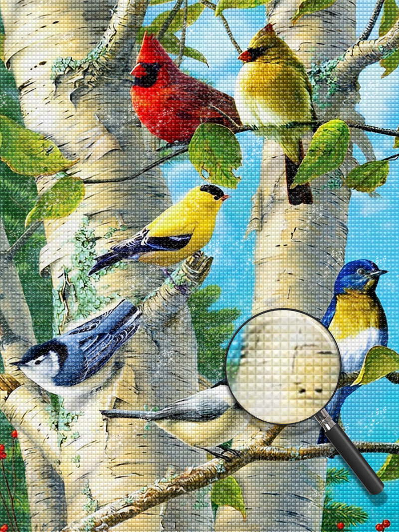 Vögel auf der Birke Diamond Painting