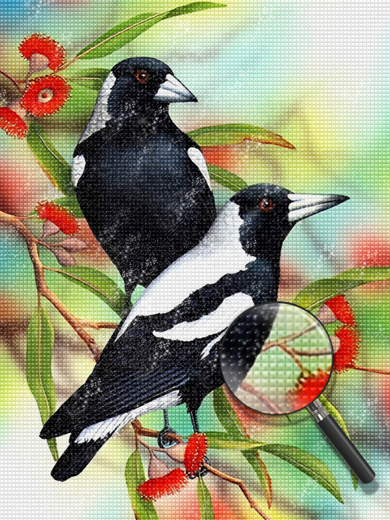 Schwarze Vögel und rote Blumen Diamond Painting