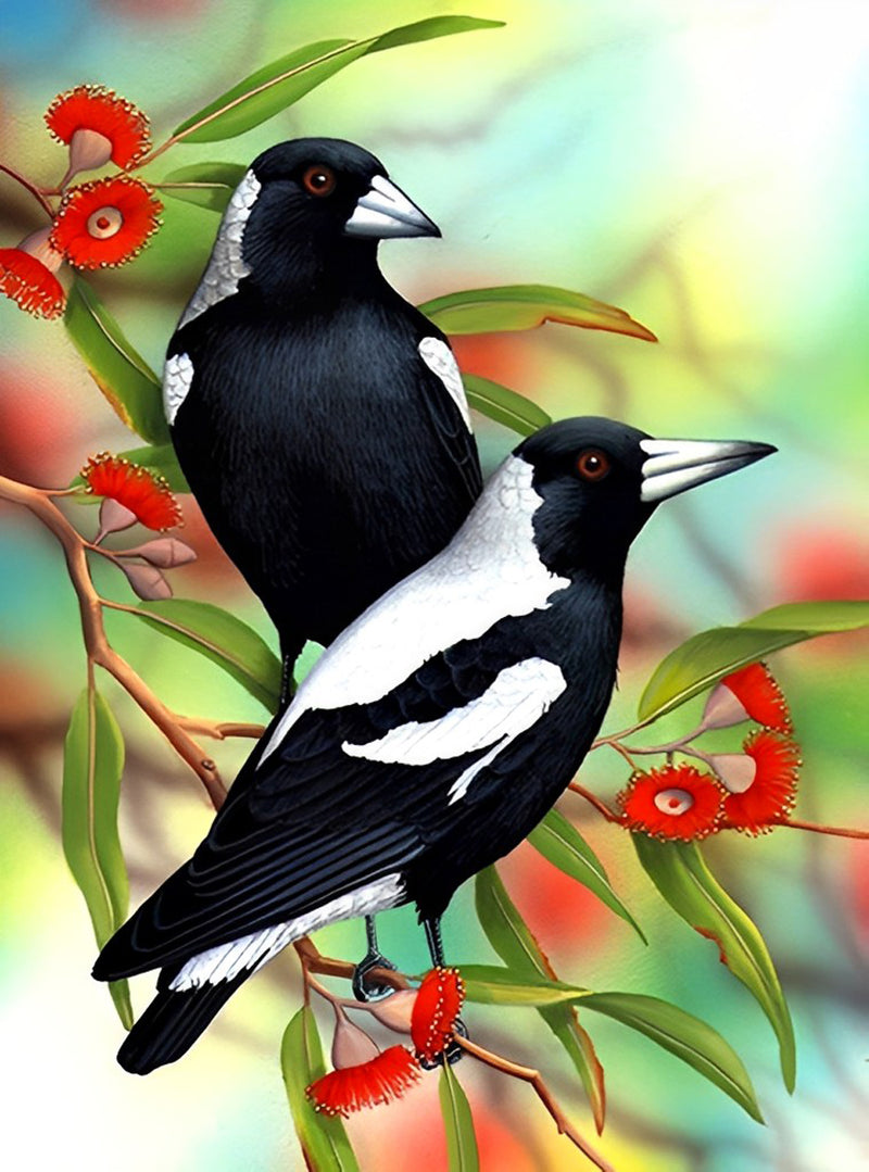 Schwarze Vögel und rote Blumen Diamond Painting