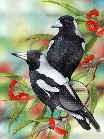 Schwarze Vögel und rote Blumen Diamond Painting