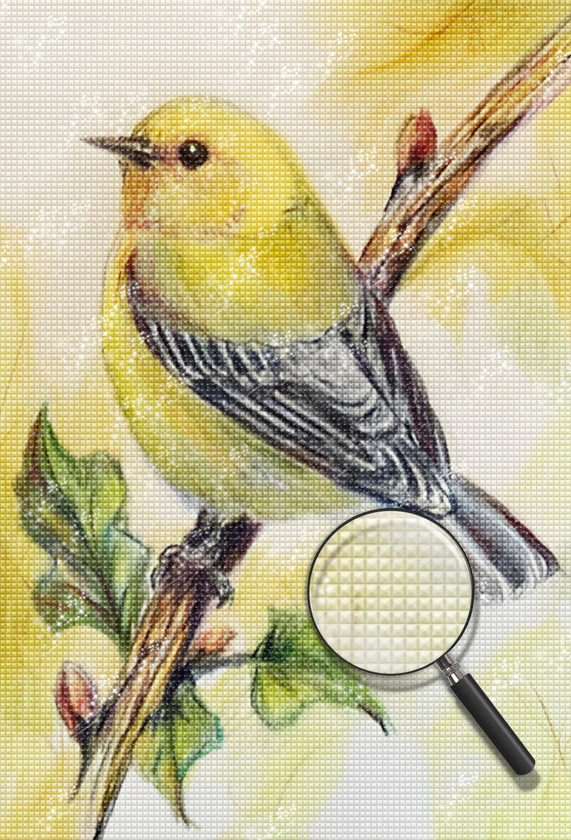 Gelber Vogel auf dem Ast Diamond Painting