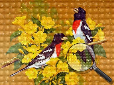 Vögel und gelbe Blumen Diamond Painting