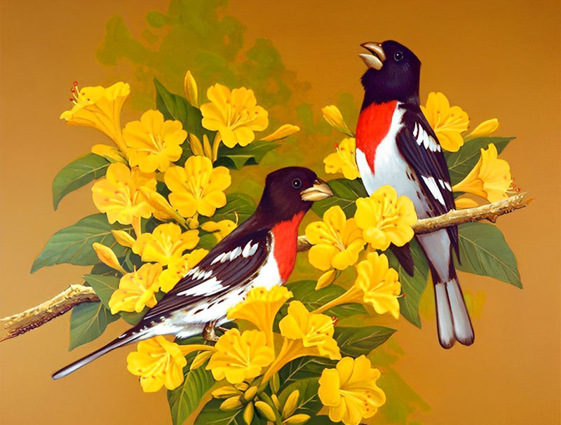 Vögel und gelbe Blumen Diamond Painting