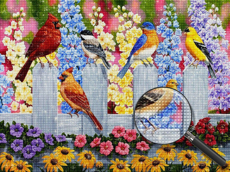 Vögel auf dem Zaun Diamond Painting