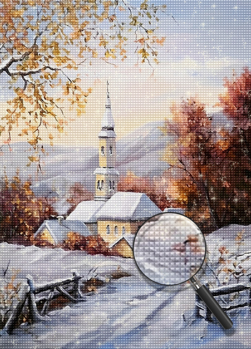 Kirche in den Bergen im Winter Diamond Painting