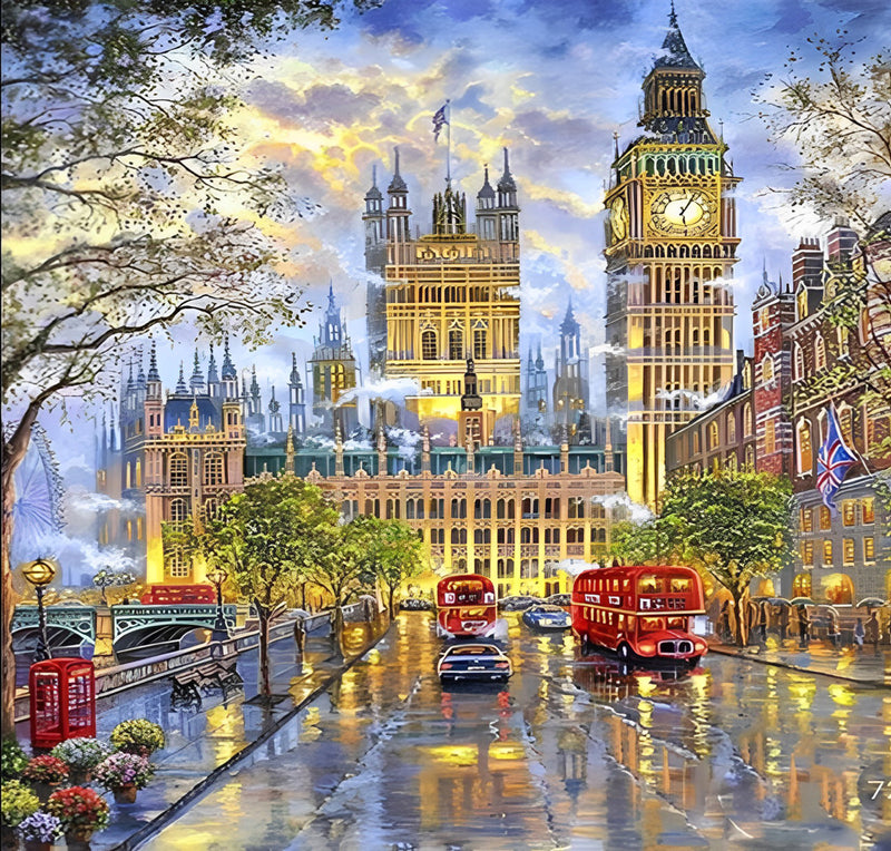 Londons Straße nach dem Regen Diamond Painting