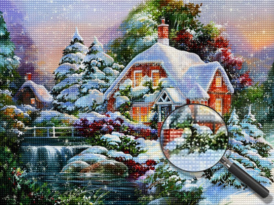 Weihnachtshütte im Wald Diamond Painting