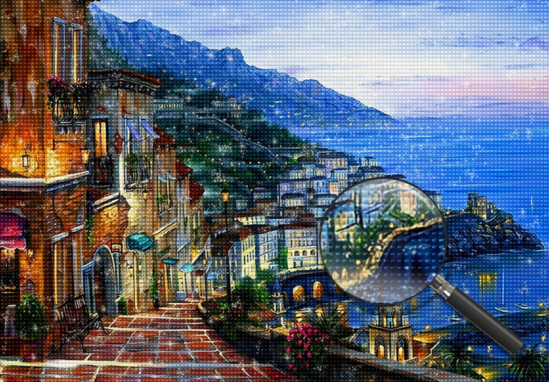 Stadt am Strand in Griechenland Diamond Painting