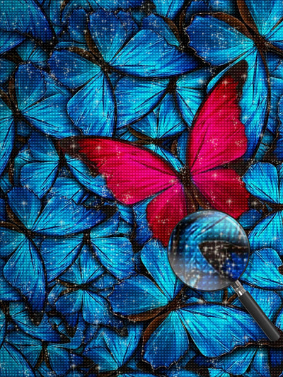 Roter Schmetterling und blaue Schmetterlinge Diamond Painting