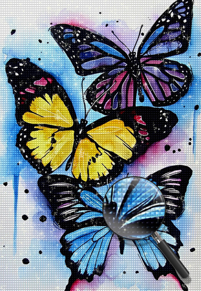 Roter, gelber und blauer Schmetterling Diamond Painting