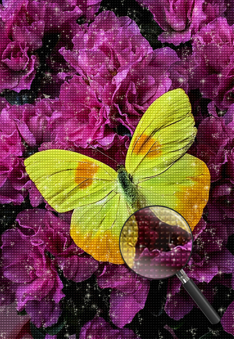 Rosa Pfingstrosen und gelber Schmetterling Diamond Painting