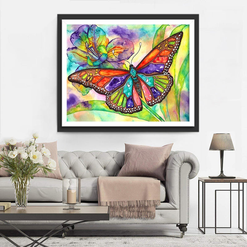 Schmetterling und Blumen in Wasserfarben Diamond Painting