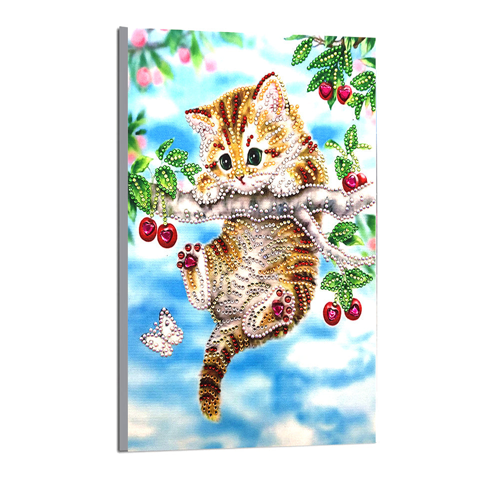 Katze auf einem Kirschbaum, Speziell geformte Diamanten Diamond Painting