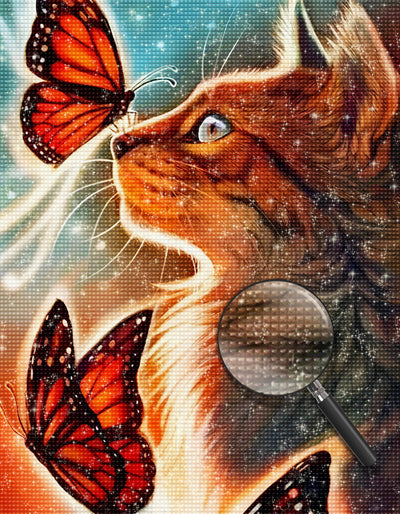 Orange Katze und Schmetterlinge Diamond Painting