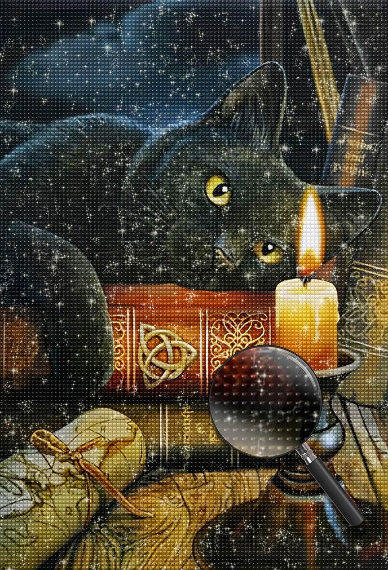 Schwarze Katze und Kerze Diamond Painting