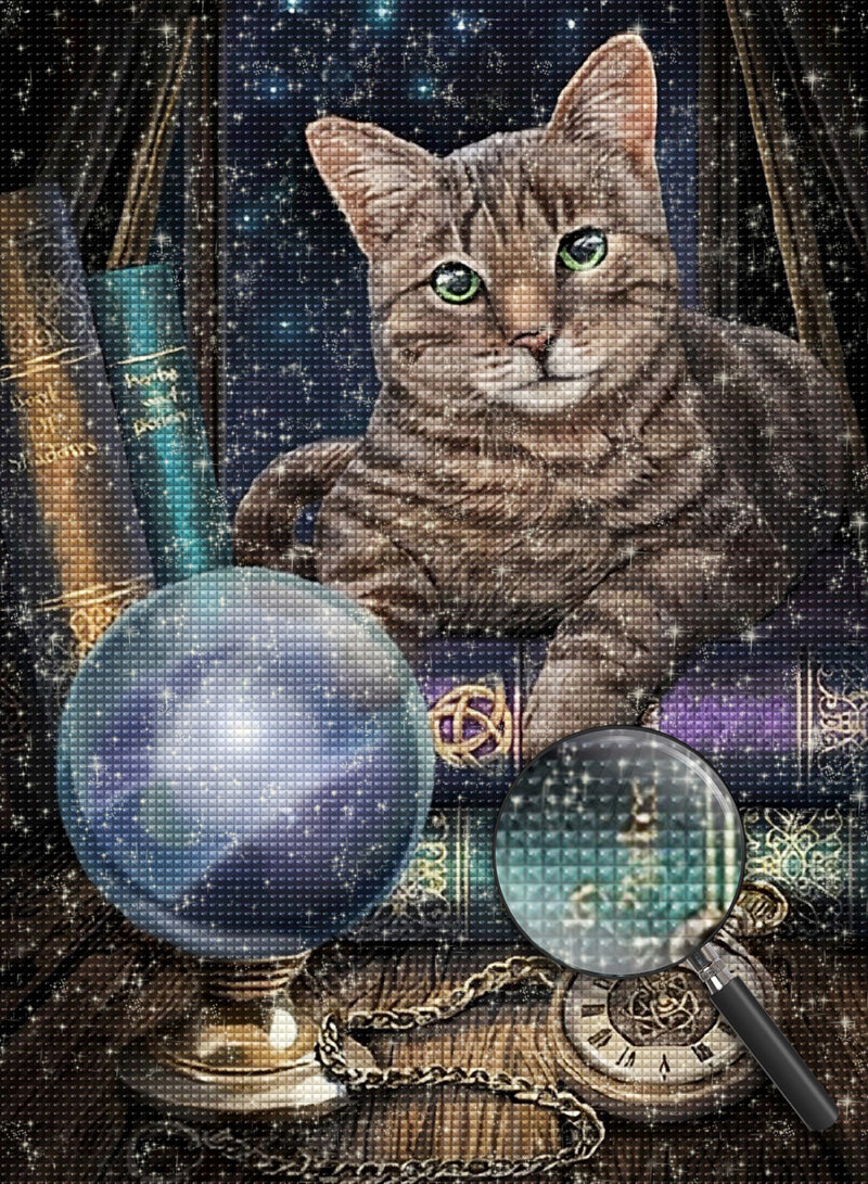 Katze und Globus Diamond Painting